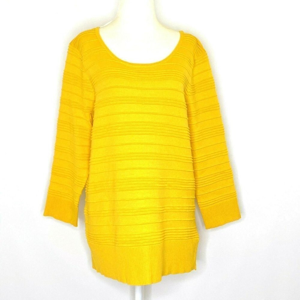 Spense S 3/4 Sleeve Scooped Neck Fine Knit Top